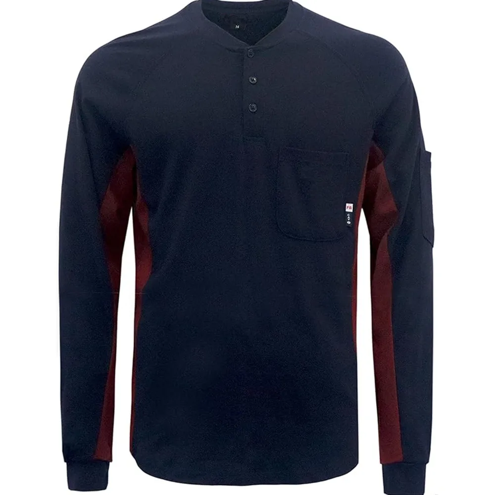 Fire hazard safety long sleeve shirt FRC fashion work Tshirt 5.5OZ CAT2 two tone flame resistant henley FR shirts