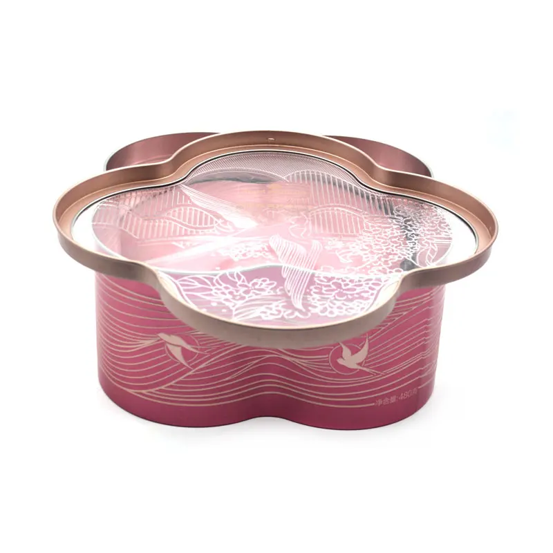 Large Metal Gift Box Fancy Flora Shaped Tin Container With Transparent Lid