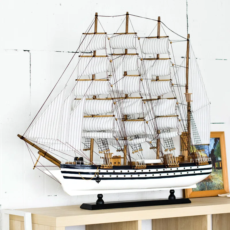 hight quality 100cm nautical mediterranean home desk decor wood sculpture crafts wooden sailboat sail boat ship model kits