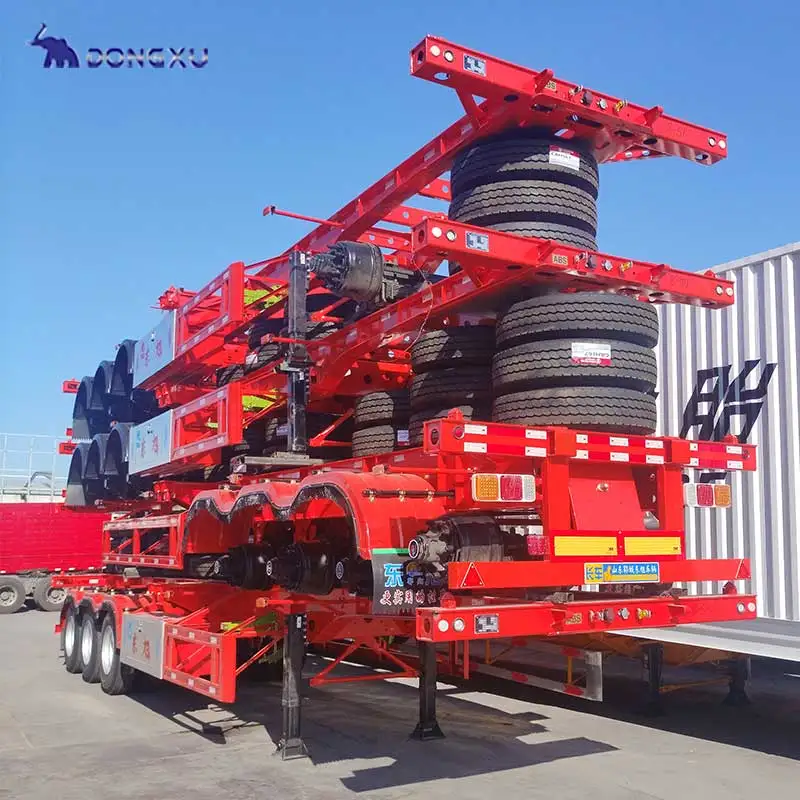 Shipping Skeleton Container Chassis Truck Trailer Gold Supplier Used Customized Logo 3 Axles 40Ft Semi-Trailer 8 Units