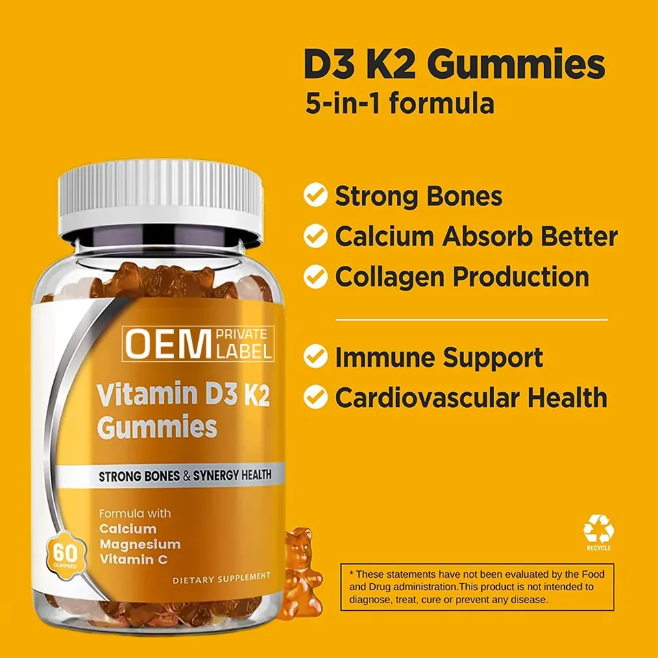 Biocaro Natural Flavor Vitamine Gummies Vegan Vitamins Supplement Vitamin D3 & K2 Gummy