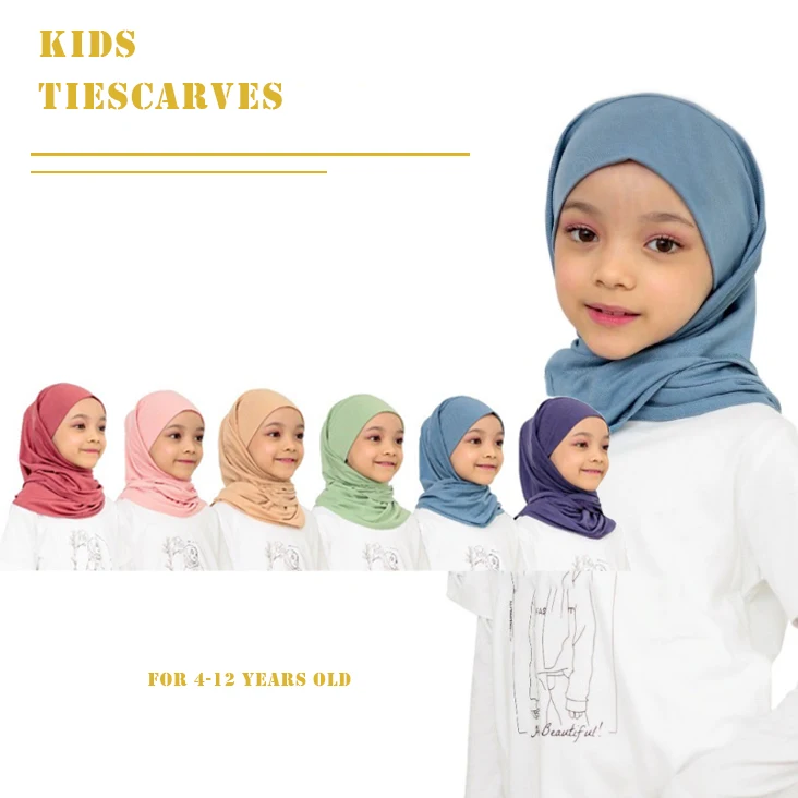 Manufacture Malaysia Tie Scarf Kids Tudung Plain Color Jersey Children Headscarf Bandage Hijabs