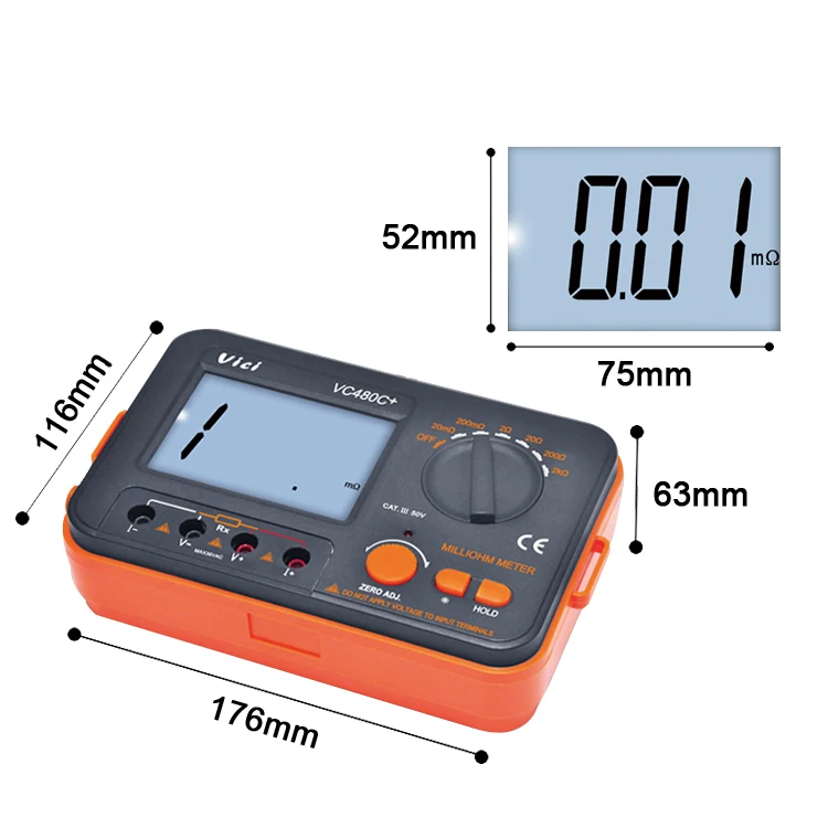 VICI Digital Milliohm Meter VC480C+ DC Low Resistance Tester High Precision Digital Micro Ohmmeter lowest 0.01m ohm