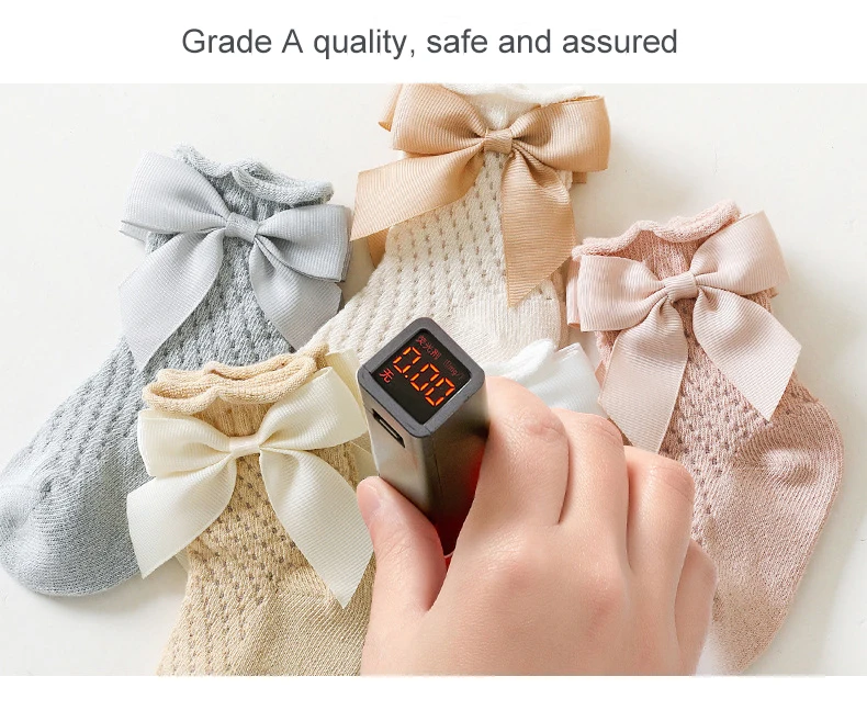 High Quality Infant Summer Breathable Socks Fashion Design Bowknot Solid Color Baby Socks