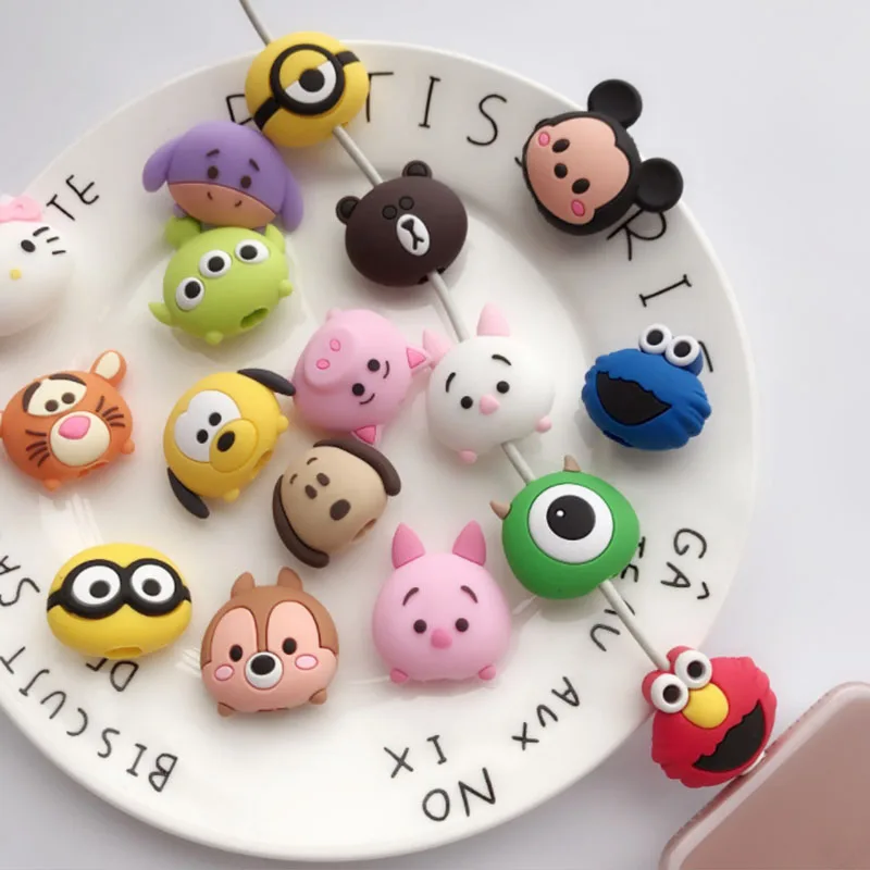 Christmas gift usb cord pvc cartoon animal bite for iphone charger cable protector