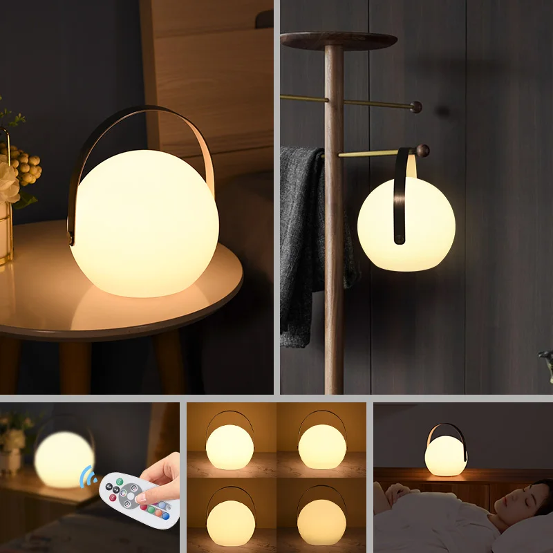 Ip44 Waterproof Outdoor Sphere Table Lamp High Quality Plastic Cordless USB Rechargeable Portable LED Table Lamp With Handle