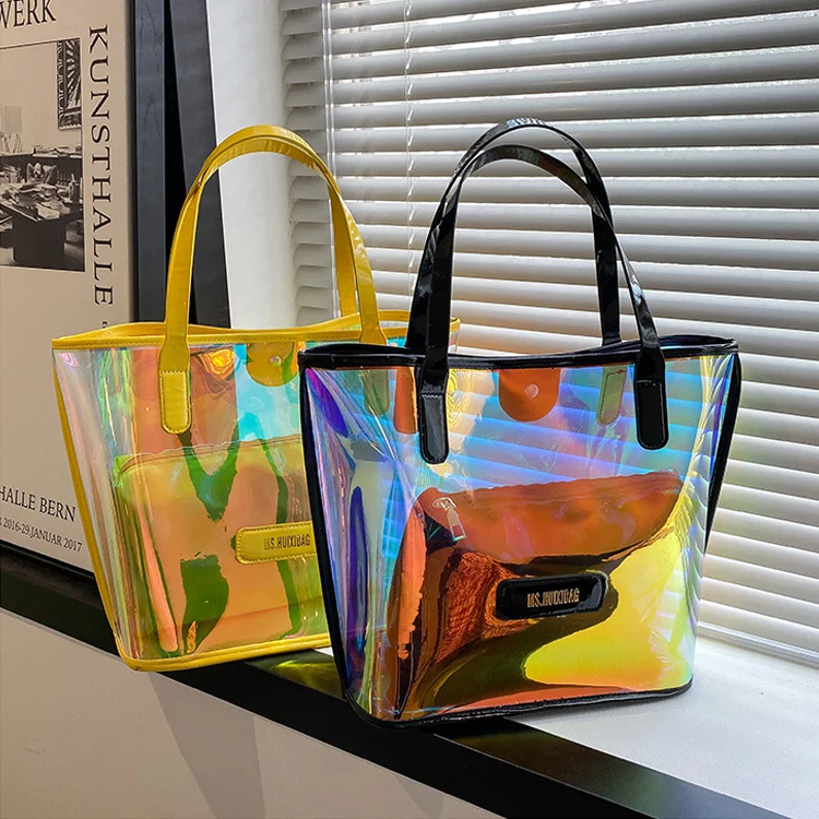 Reasuble Eco Large Waterproof Vinyl Jelly Clear Shopping Handbag Custom Transparent Neon Plastic PVC Tote Beach Bag