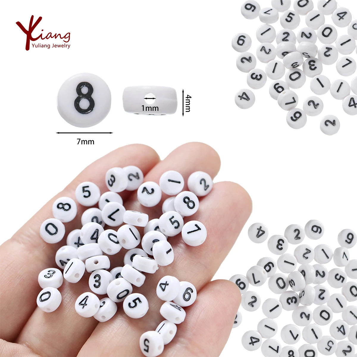 500g/1bags Wholesale DIY Jewelry Making Beads 4*7mm White Arabic Numerals Alphabet Fluorescent Dripping Oil Acrylic  Beads