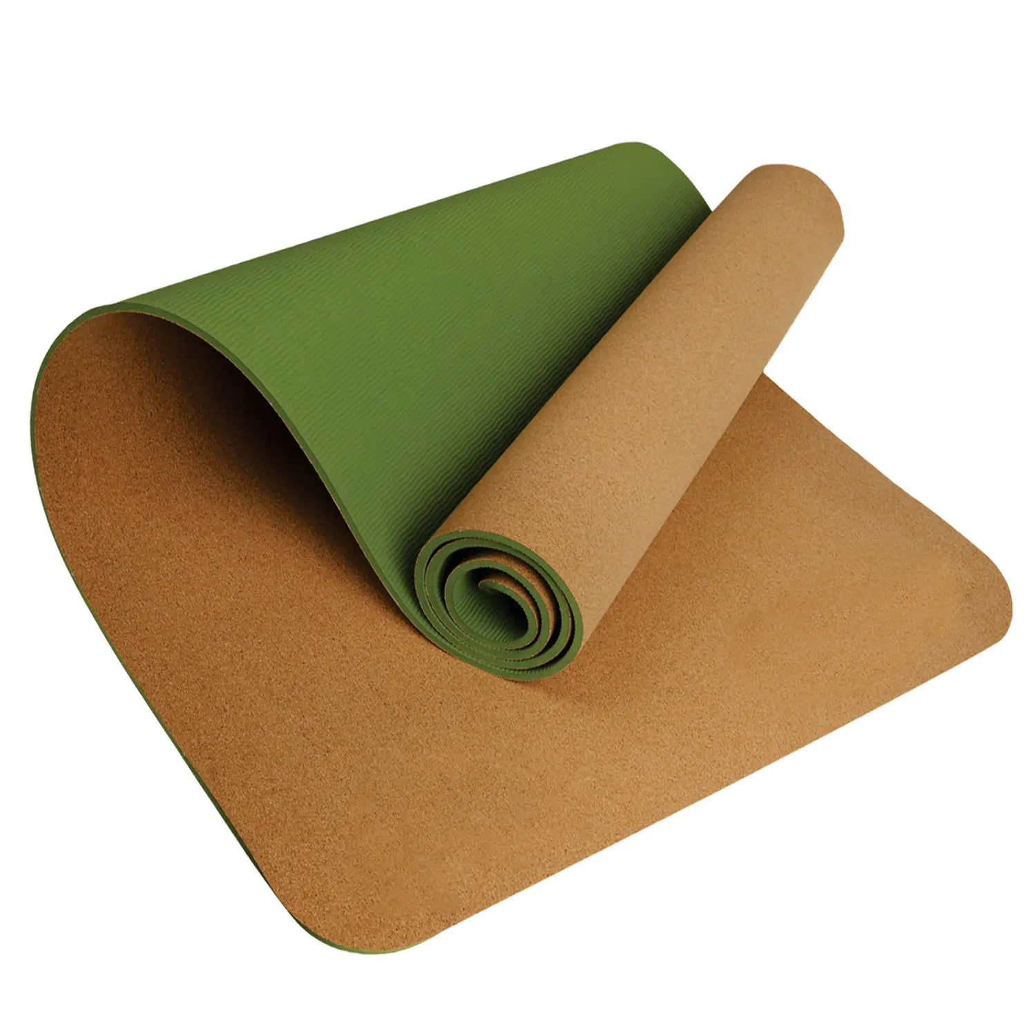 Sansd Eco-friendly Fitness Design Custom Printed Logo Thick Anti Non Slip Dual-layer Green With Position Line Tpe Cork Yoga Mat
