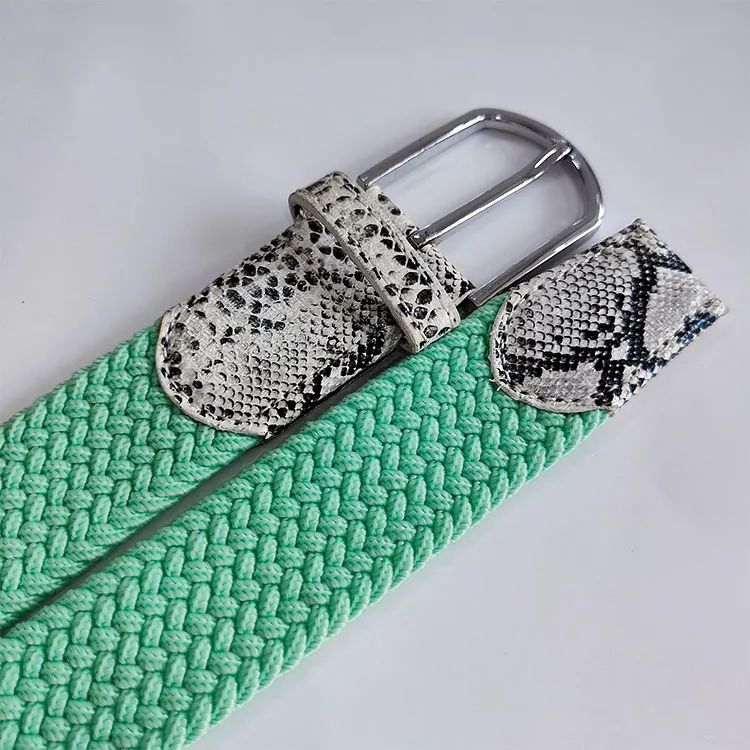 Factory Hot Sale Custom Green Woven Mens Fabric Braid Fashionable Elastic Belt