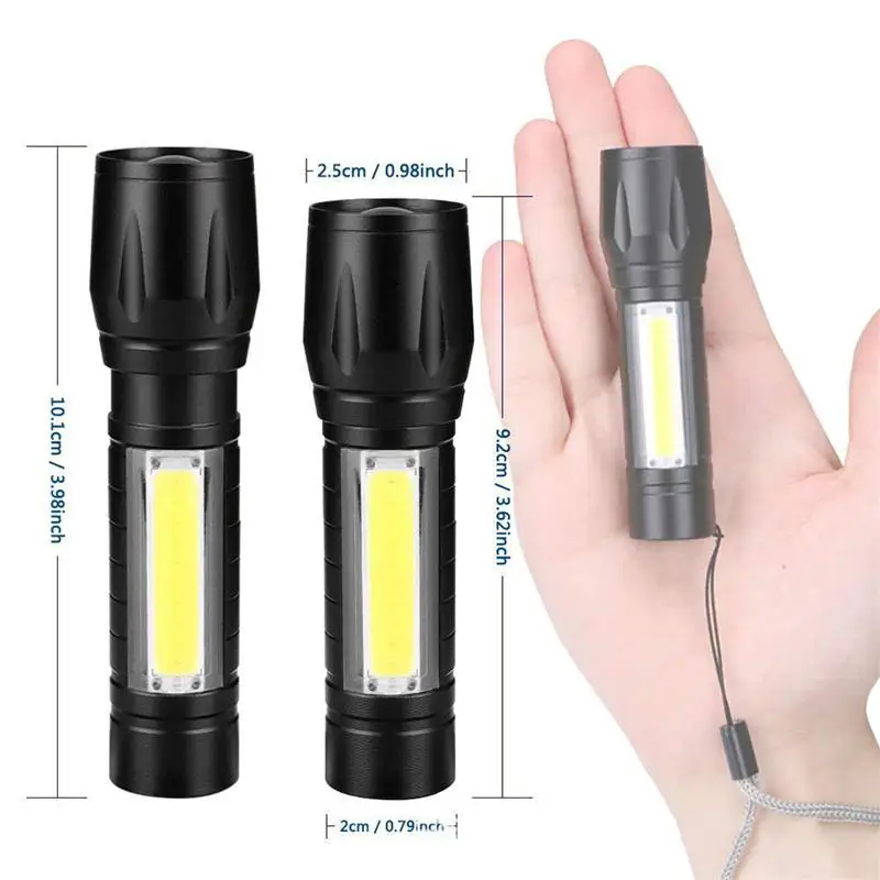 Portable XPE+COB LED Torch Light 3W Emergency Mini Flashlight USB Rechargeable Light For Camping Hunting
