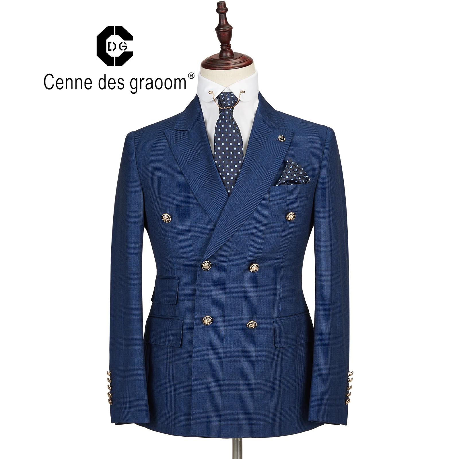 
Mens Suit 2 Piece Slim Fit blue Wedding office double breasted for Cenne des graoom Lapel Blazer Trousers 
