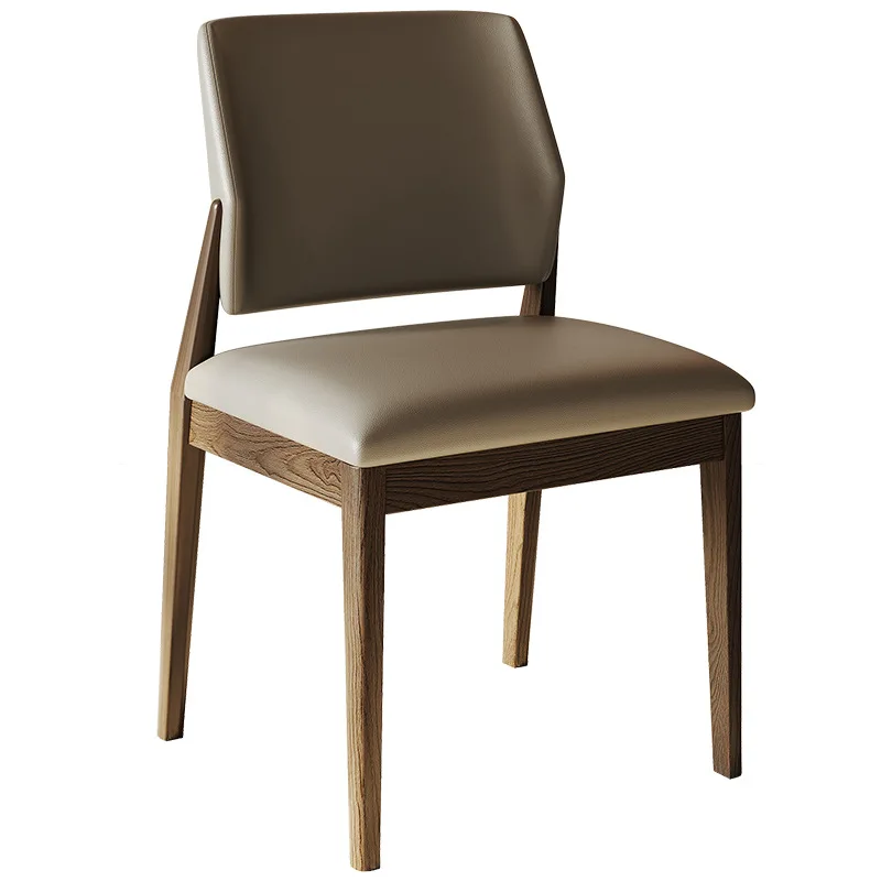 Wholesale solid wood dining chair restaurant tables and chairs modern Chinese wooden chair soft back leather seat bag