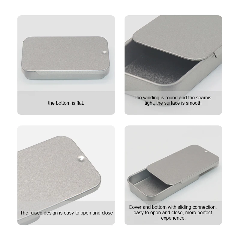 YEM Custom Logo Small Tin Case Metal Rectangle Tin Can Box Mint/Cosmetic/Solid Perfume/Brow Soap/Lip Balm Slide Tin Box