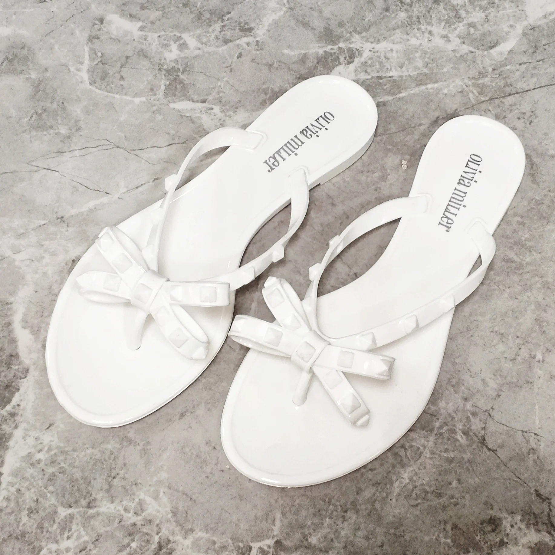 2024 new fashion women jelly shoes with bow flip flop slippers pvc flats bling bow shoes jelly women