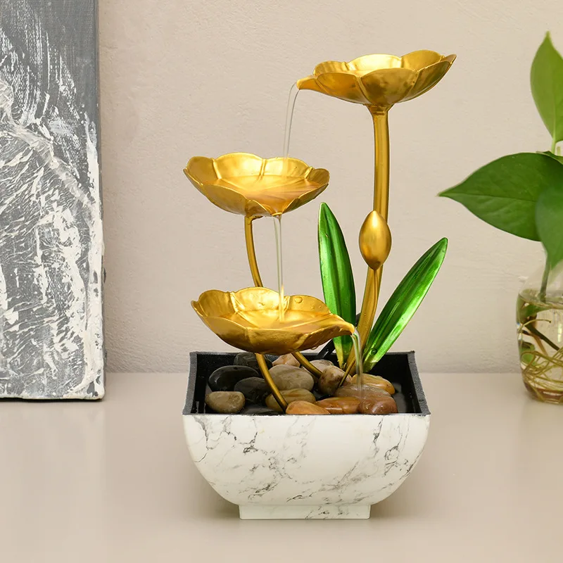 NISEVEN Hot Sales Indoor Decorative Asian-Inspired 3-Tier Design Tabletop Lotus Leaf Relaxation Waterfall Fountain Office Decor