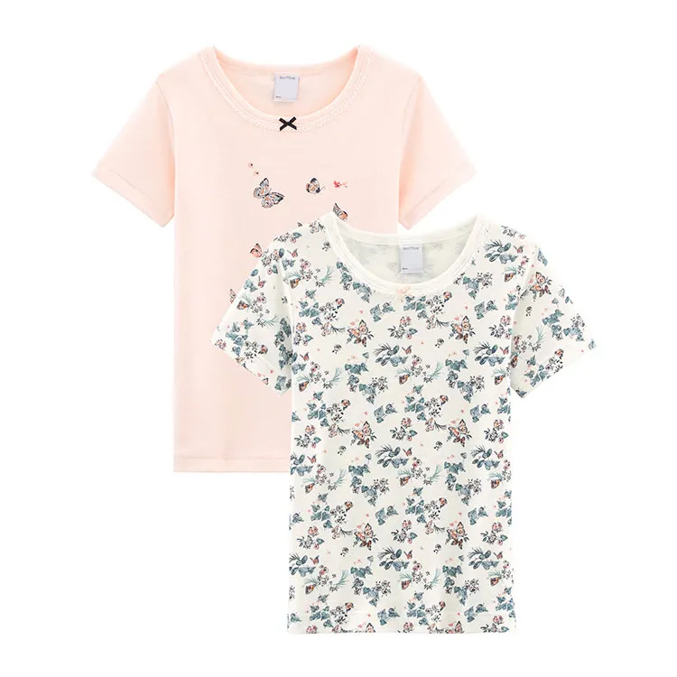 
Custom Knitted Children T-shirt Kids Short Sleeves Girls Top Summer Wear Breathable/Sweat Releasing 