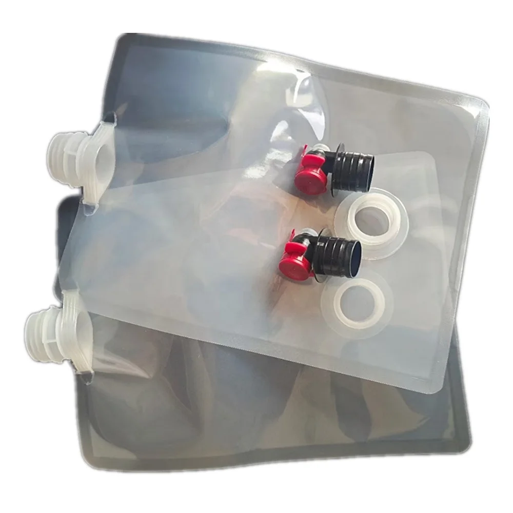 Custom transparent reusable two caps plastic liquid packaging spout pouches drink bags