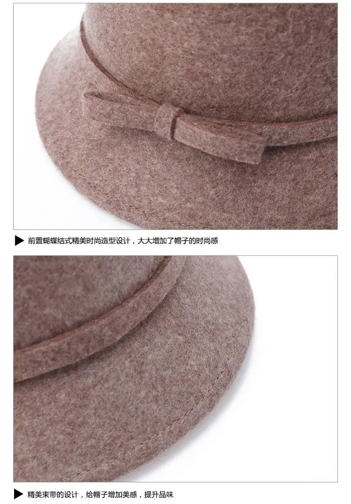 Women Wool Church Cloche Flapper Hat Lady Bucket Winter Cap