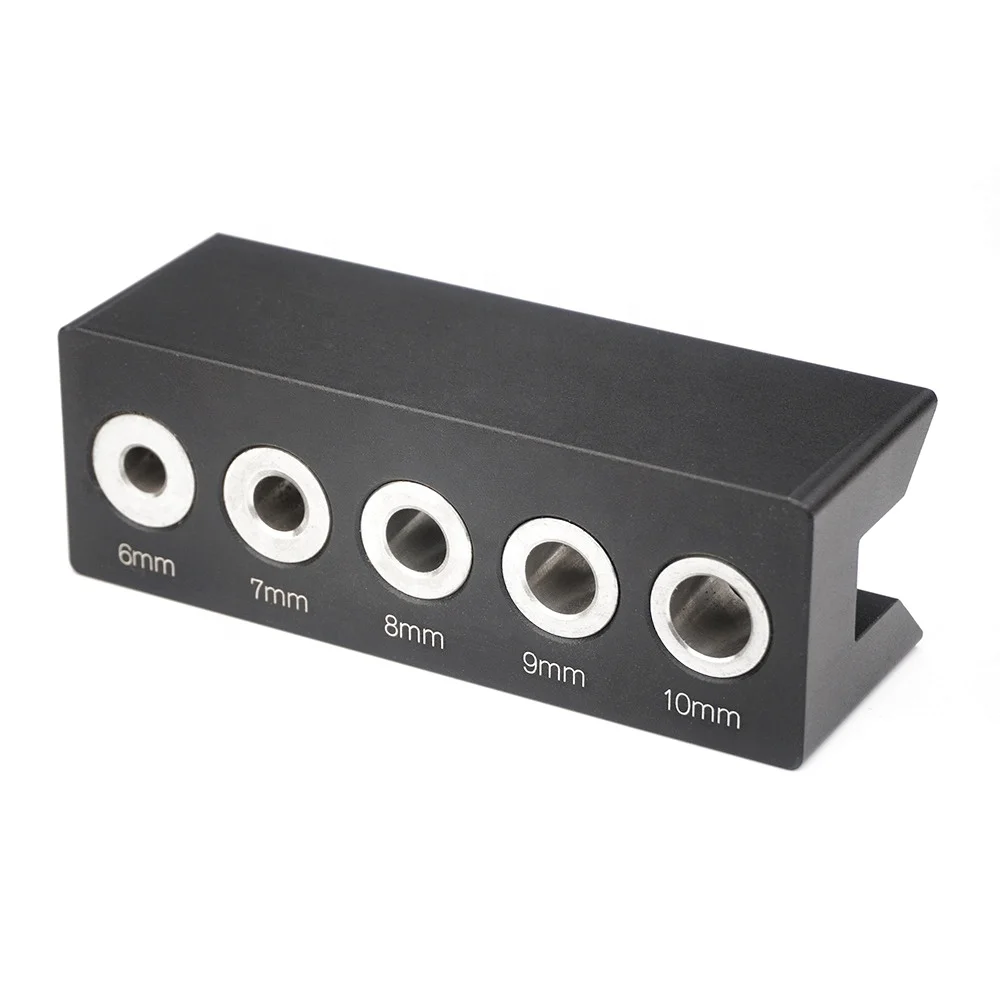 V-Shaped Drill Guide Doweling Jig Woodworking Joints Tools with 6/7/8/9/10mm Step Bushings