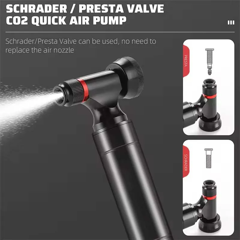 High Pressure CO2 Inflator Bike Hand Pump with Air Gauge Convenient Bicycle Pump with Presta Schrader Valve Adapter