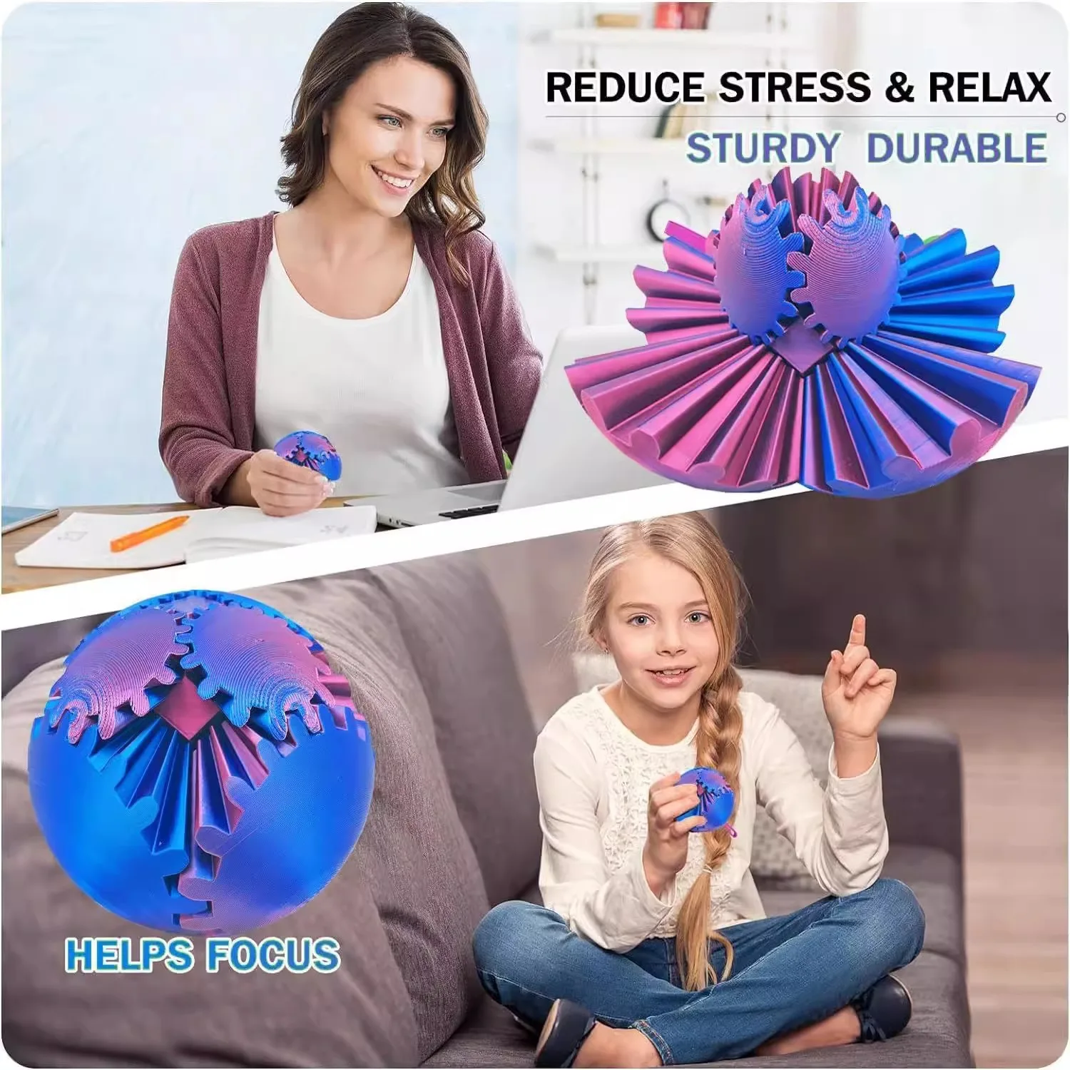 AiJH 3D Printed Gear Ball Wonder Anxiety Relaxing Toy Funny Sensory Whirling Ball Cube Gear Sphere Toy For Adults Kids