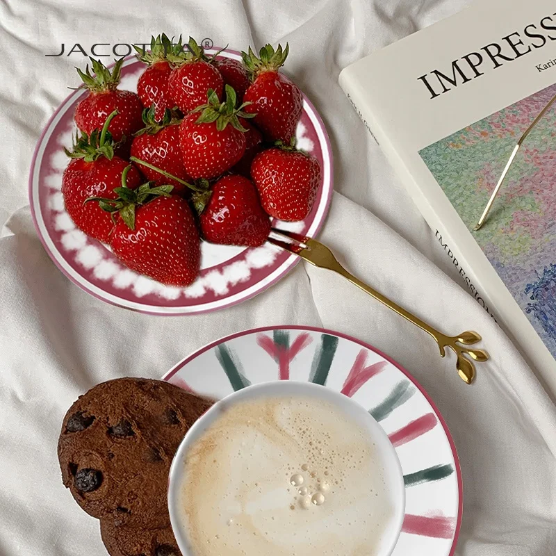 Nordic porcelain ceramic cup and saucers pink royal afternoon espresso ceramic coffee tea cups & saucers sets