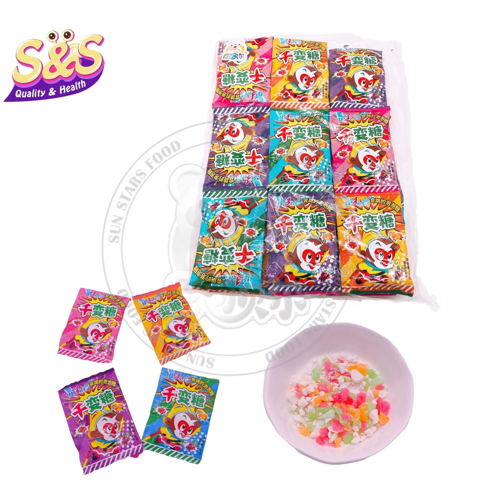 Magic Bubble Gum Mix Kids Fruity Flavored Tablet Candy Popping Candy in Bag Packaging