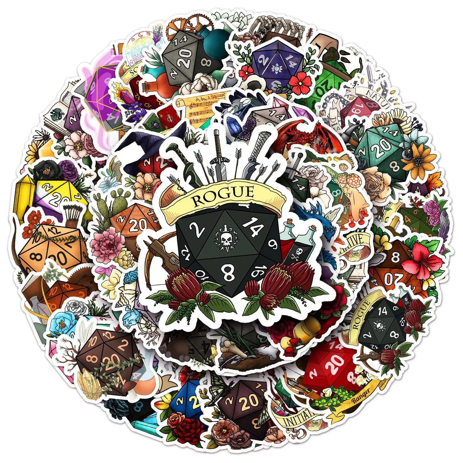 50PCS Trendy Dungeons and Dragons aesthetic cartoon dice sticker