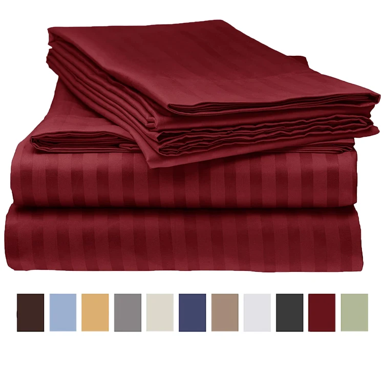 Factory Bed Sheets Set Microfiber Stripe Jacquard Flat Sheets Set King Size 4 Piece Bed Sheet Set