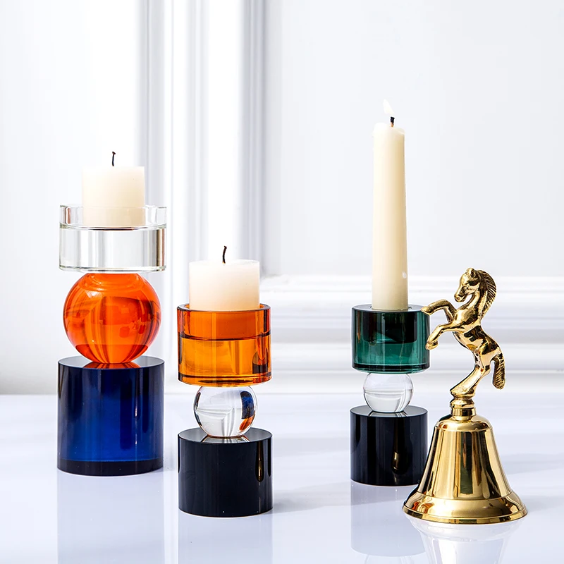 Luxury simple geometric shape color candlelight dinner table decoration crystal candle holder