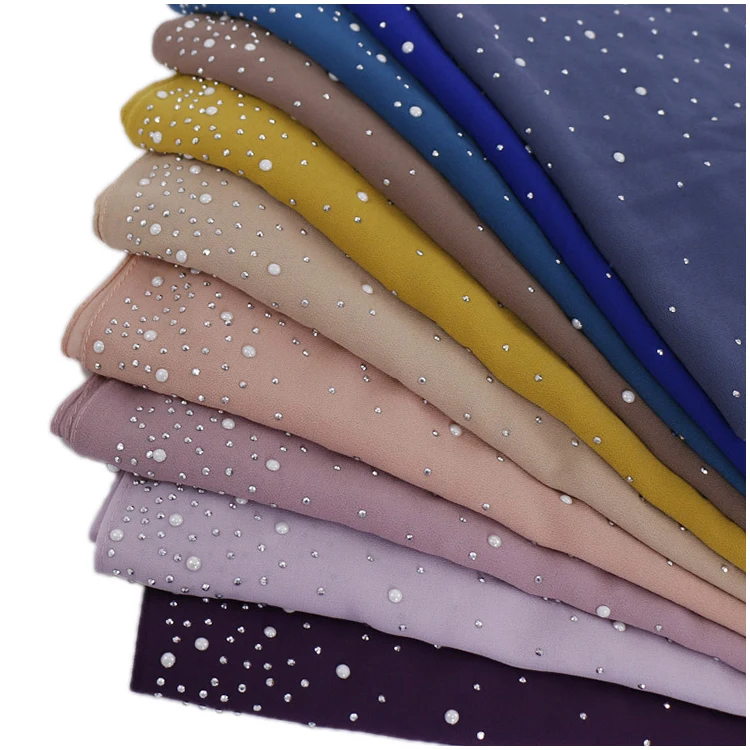 Wholesale 2022 Summer Spring New Fashion Long Scarf Veils Plain Muslim Pearl Chiffon Hijab