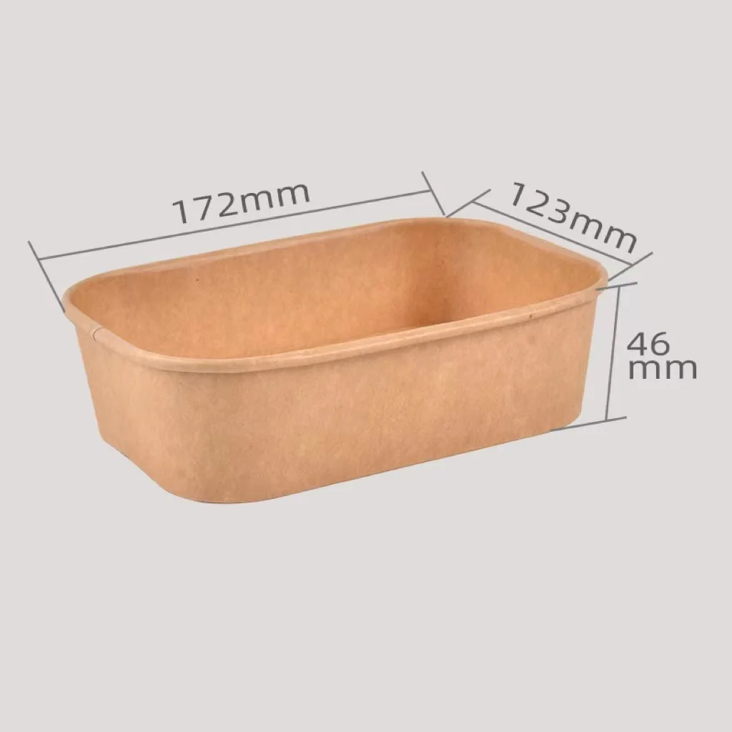 IMEE Round Rectangle Disposable Take Out Kraft Paper Bowl 500ml, 750ml, 1000ml 1100ml Salad Noodles Pasta Cake Container