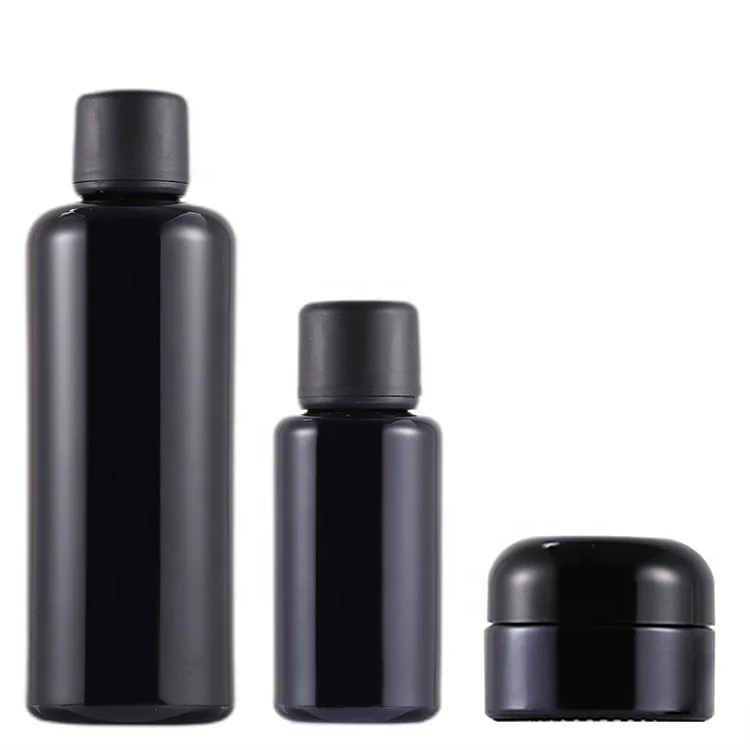 Empty Frosted Black Matte Glass  Bottle Sunscreen Tanning Oil Packaging Skincare Skin Care Cosmetic Bottle Jar Set