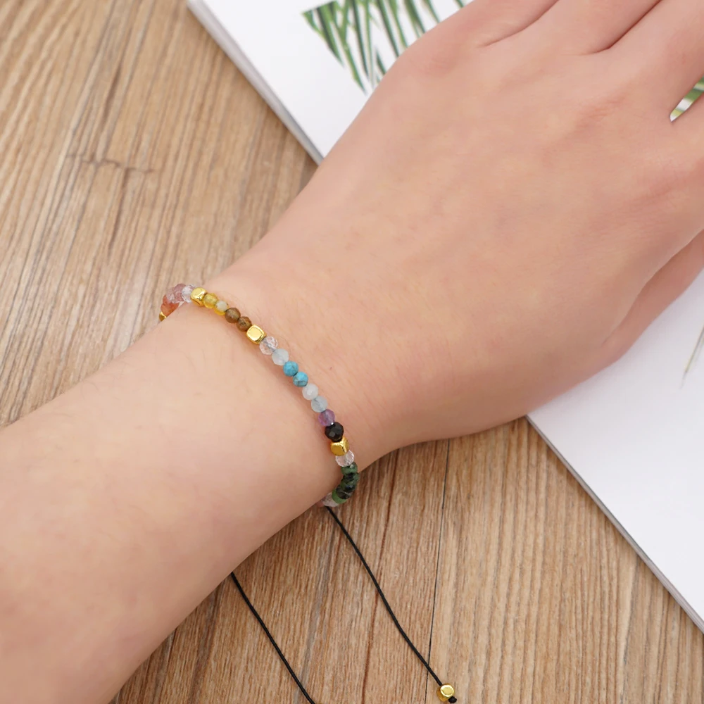 Go2BoHo Multicolor Bracelet Summer Beach Fashion Jewelry Metal Cube Crystal Semiprecious Stone Beaded Boho Bracelets for Women