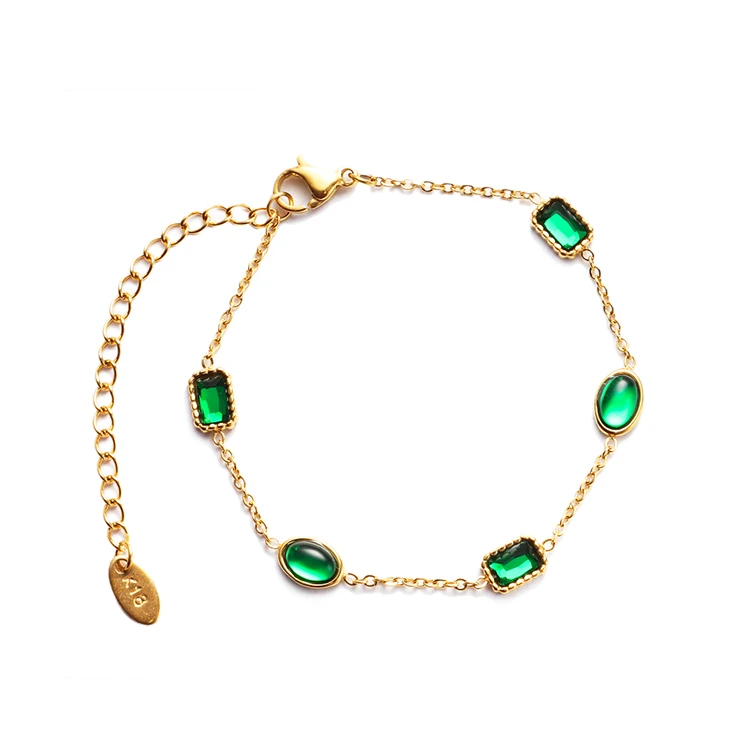 Chris April 316L stainless steel PVD gold plated emerald zircons bracelet