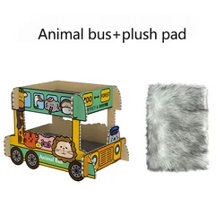 Animal Bus Double Deck Cat Scratcher Cardboard Large Pet Toy Supplies For Cat catch Bed House