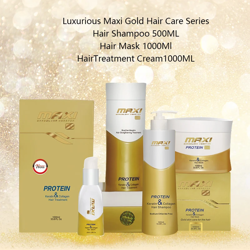 Anti Frizz MAXI Gold Brazilian Keratin Hair Straightening Treatment Cream Protein Collagen Long Lasting Natural Straight Effect