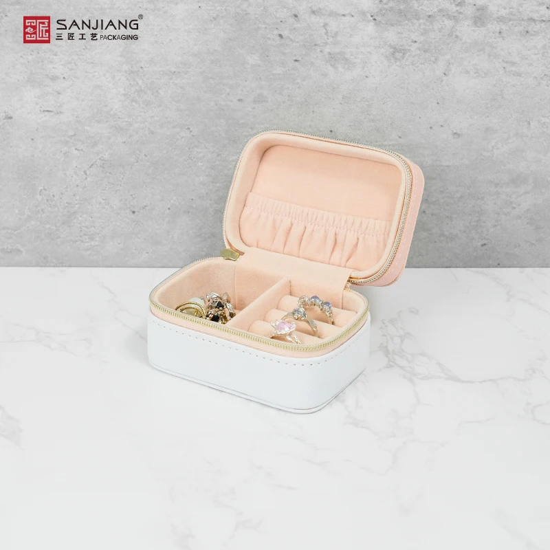 Custom Portable Mini Travel Luxury Jewelry Case Organizer Necklace Ring Earring Bracelet Handmade Jewelry Box with Zipper