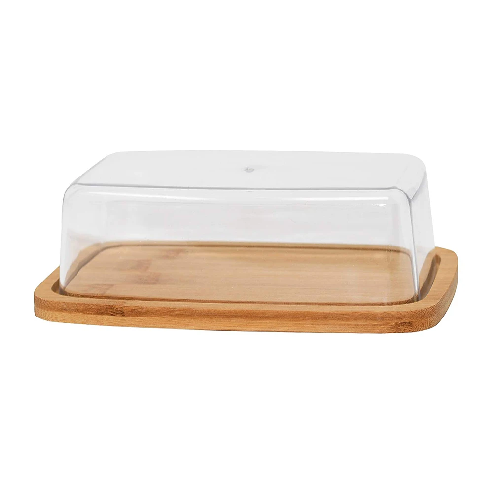 Bamboo Butter Serving Dish, Cutting Board Serving Tray with Clear Acrylic Cover