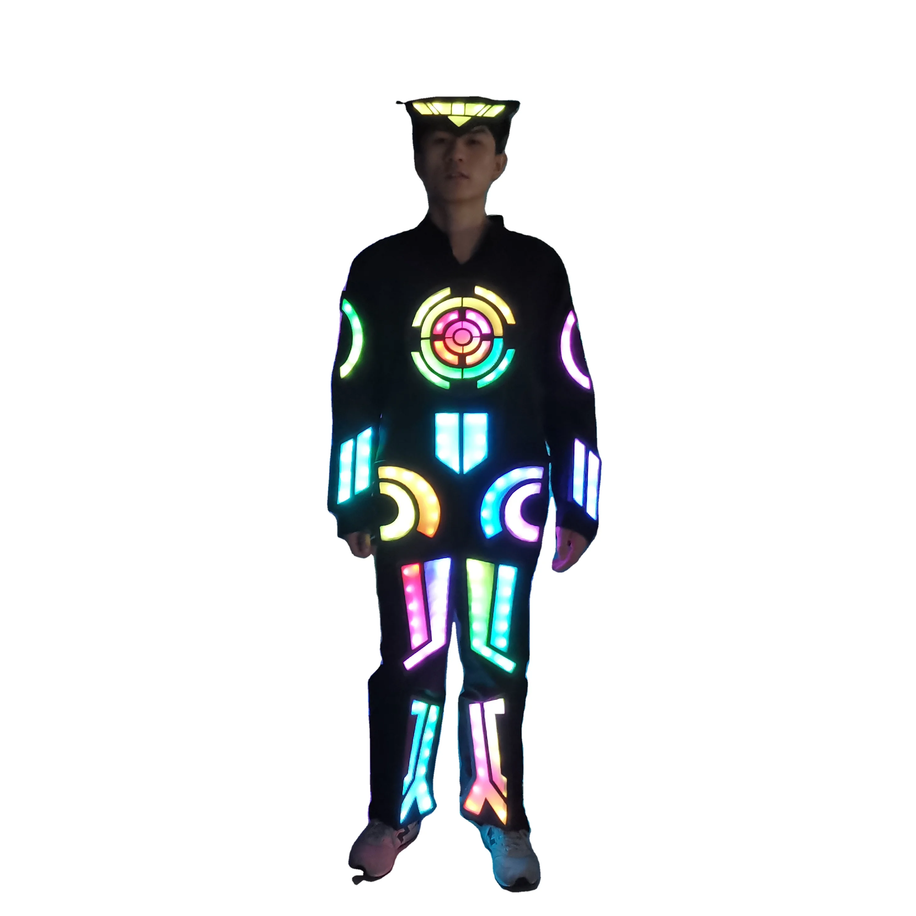 WL 0270 Fiber Optic Light Tron Dance Suits Ultraman Ironman Dance Costumes with LED Helmet Futuristic Clothing Performance Wear