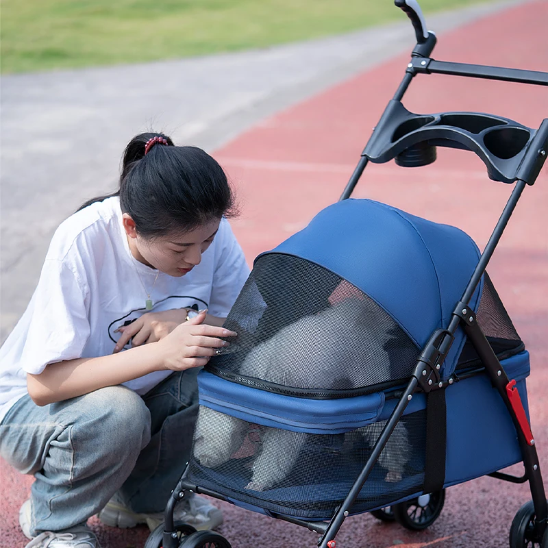 Hot Selling Outdoor Pet Stroller Lightweight Breathable Foldable Cat Dog Trolley 4 Wheels Pet Supplies Manufacturer