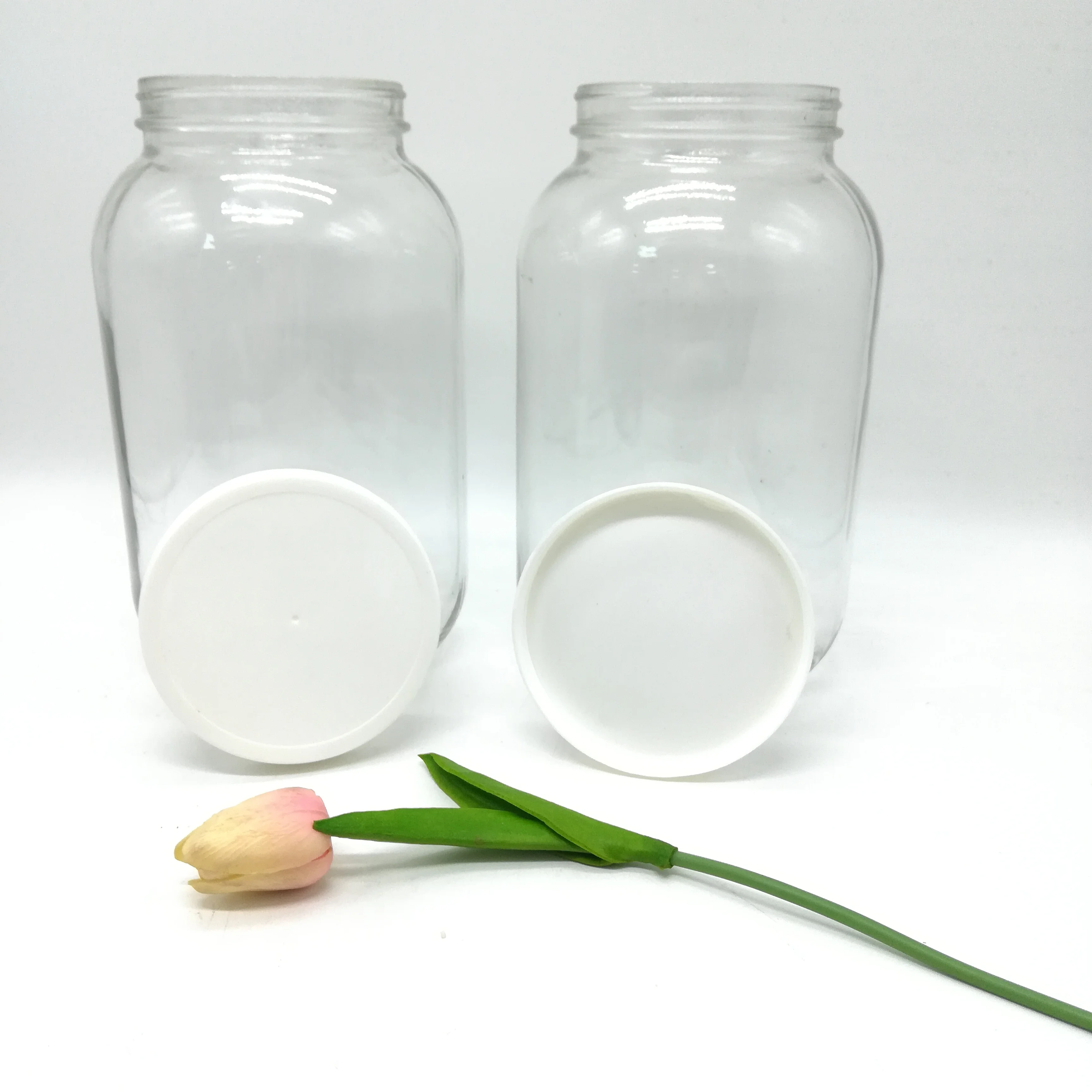 4L 1 gallon clear glass jar with wide mouth and white plastic lid for large glass container