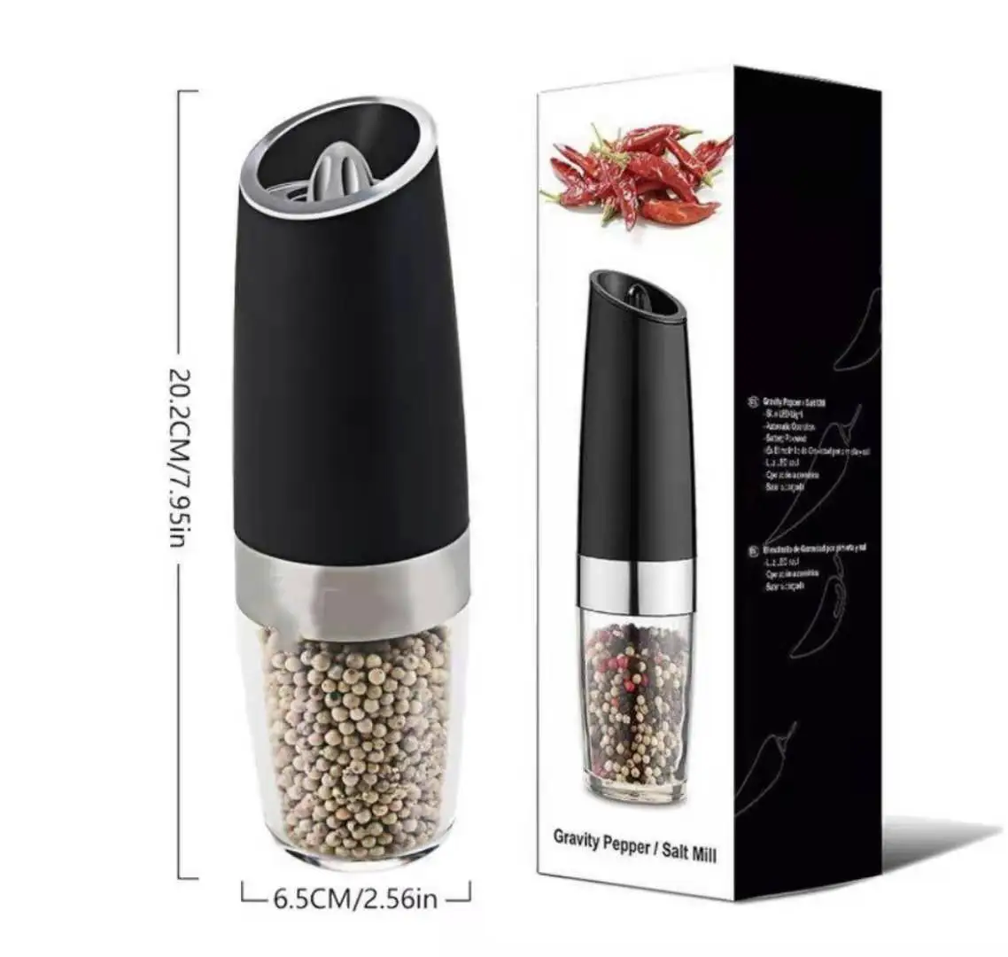 wholesale Price hot sale stainless steel black electric gravity salt and pepper grinder set with blue light