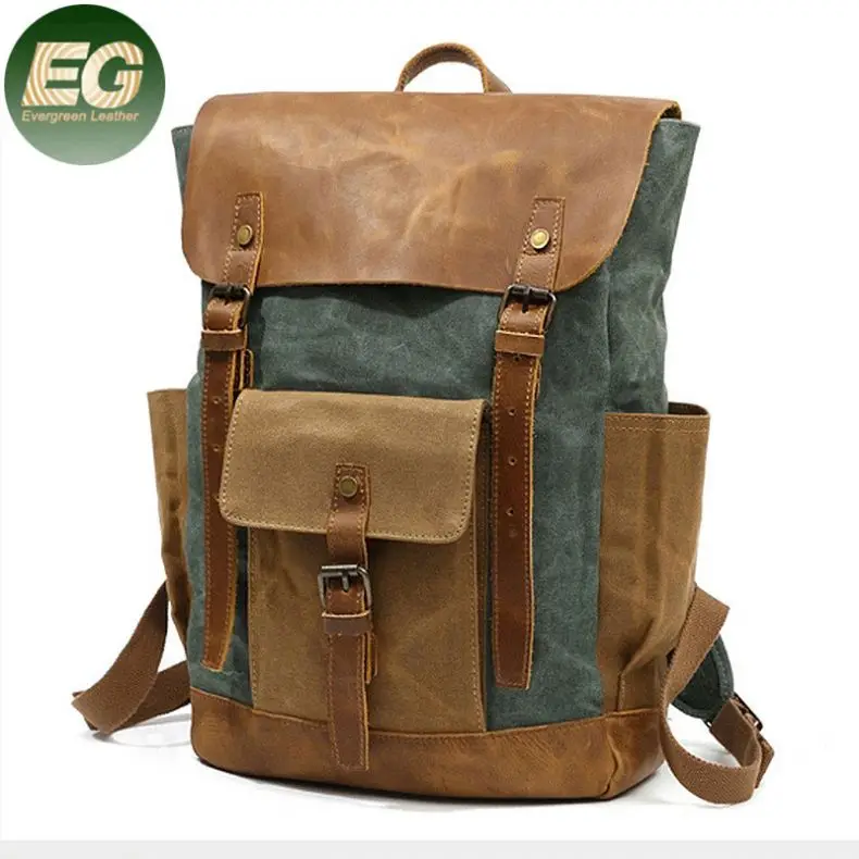 DBP Ga45 Wholesale Tactical backpack travel  bag cow leather business Canvas Logo  luxury Outdoor Shoulder vintage backpacks