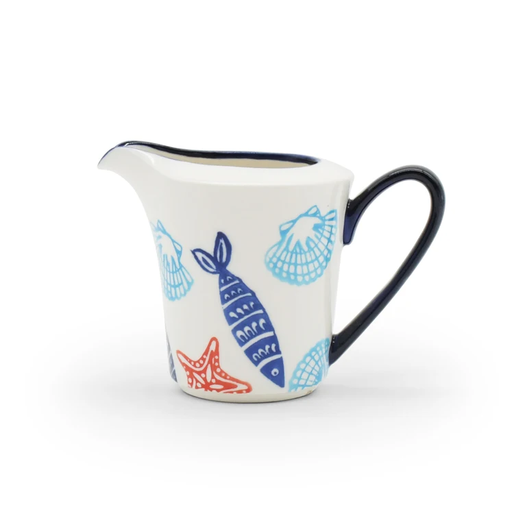 200CC Hot selling matt  ceramic pot ocean pattern stoneware milk pot kitchenware sugar pot