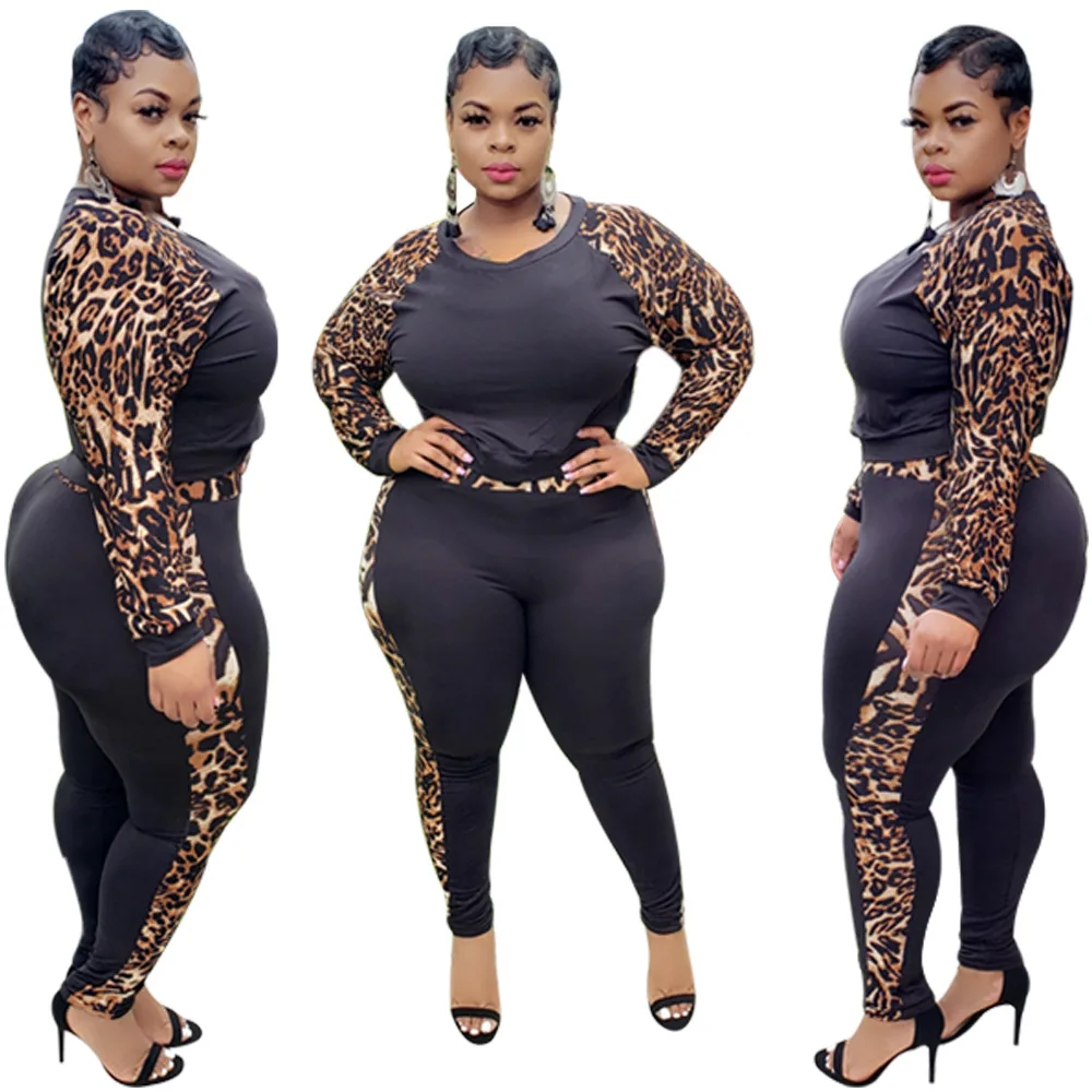 Wholesale Sexy Plus Size Women Clothing Printed O-Neck Two-Piece Suit Fall Plus Size Women Clothing Fashion Two Piece Set