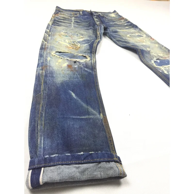 Lotfeel Custom High quality vintage wash distressed Japanese selvedge jeans denim selvedge denim jeans
