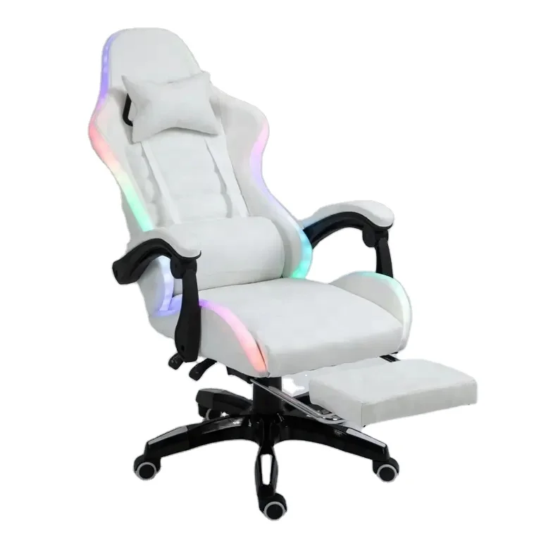 Cheap Ddp Full White PU Leather Computer Pc Game Chair Silla Gamer LED Rgb Racing Massage Gaming Chair with Lights and Speakers
