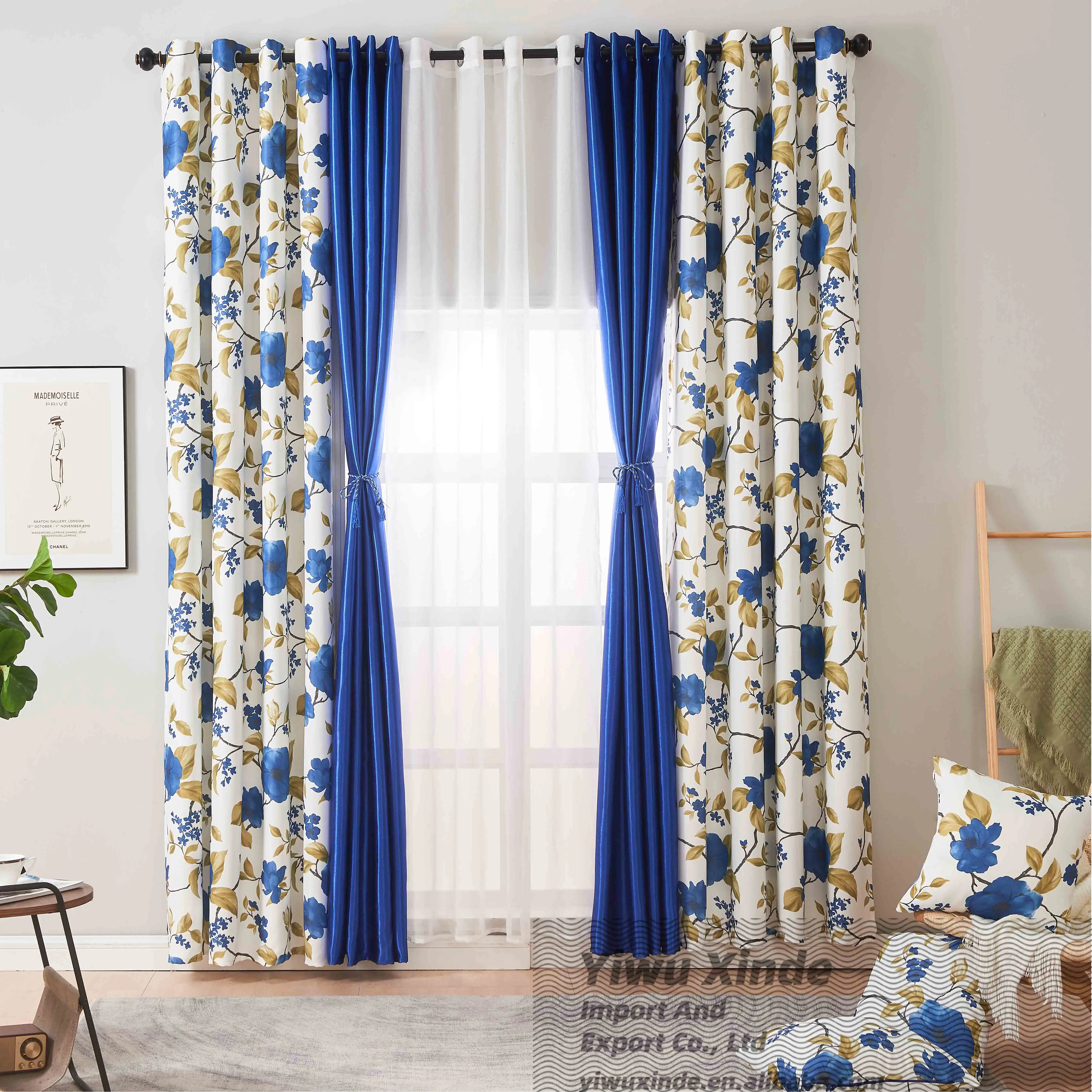 2024 New style  floral design blackout decorative window curtain fabrics blackout curtains for living room